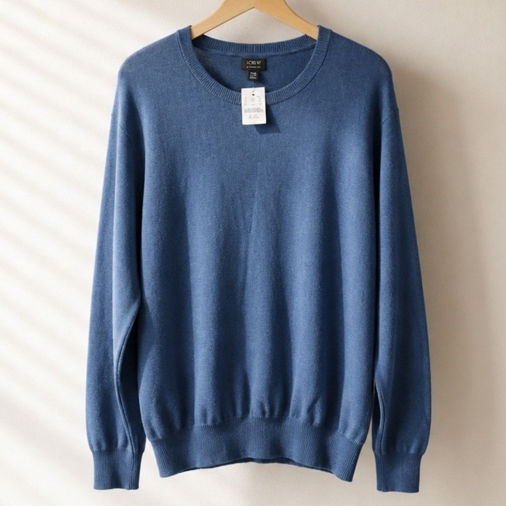 J. Crew Mens XXL Blue Cotton Crewneck Sweater 2XL Preppy Minimalist NWT